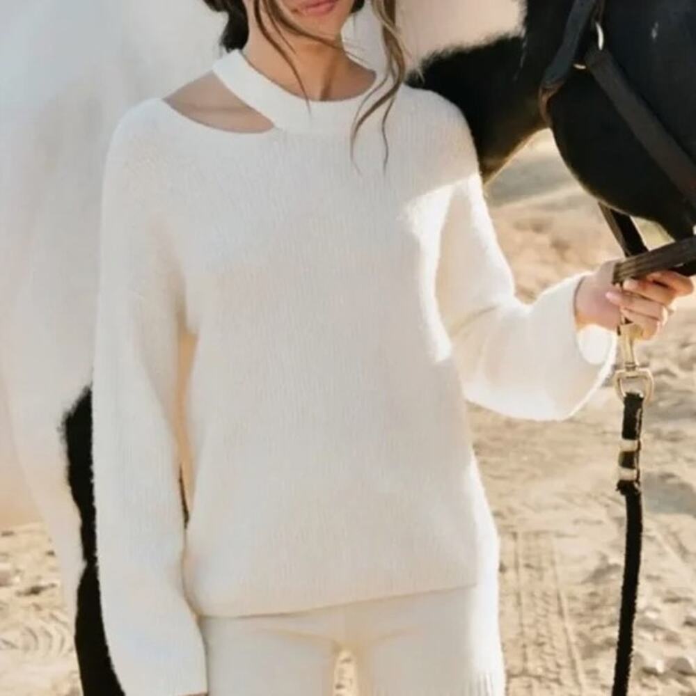 Rails Alexi Asymmetrical Sweater Cream Off White XL Pullover Long Sleeve Cutout